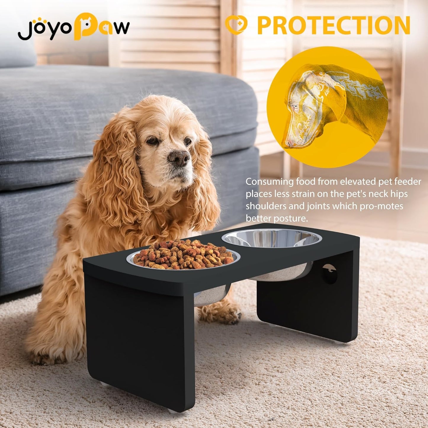 Elevated Dog Bowls, Bamboo Raised Dog Bowl for Medium Dogs, with 2 Stainless Steel Bowls (7'' Tall-30 oz Bowl)