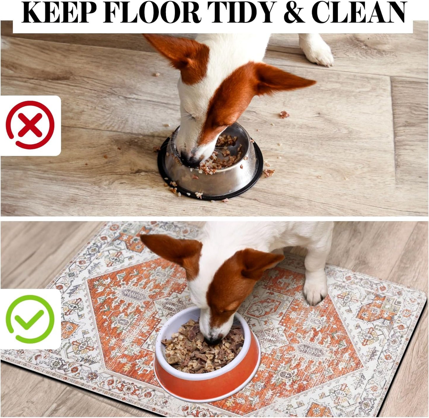 Eco-Friendly Boho Pet Feeding Mats - Non-Slip Cat & Dog Bowl Mats, Absorbent, Food & Water