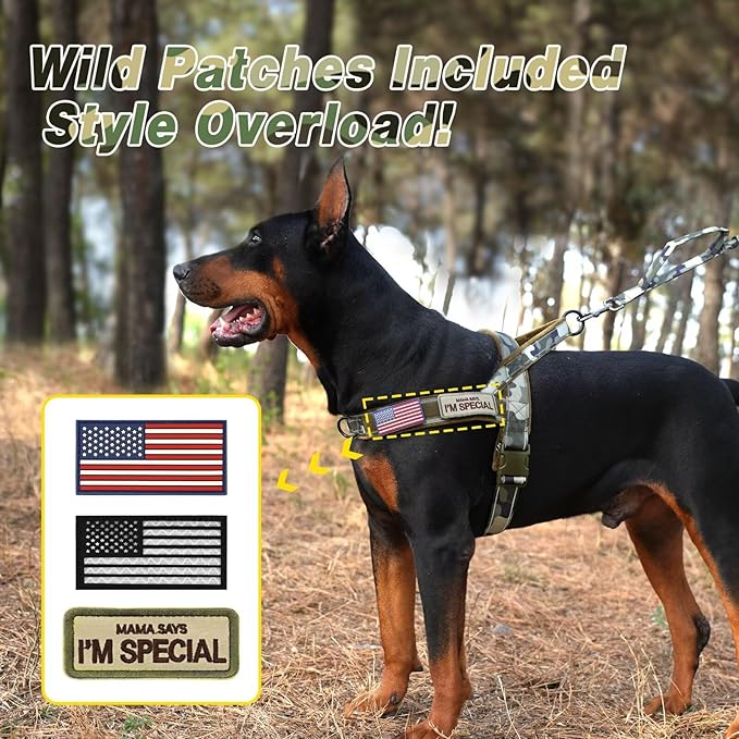 Forestpaw No Pull Dog Harness - Soft Flannel Padded Tactical Dog Vest Harness with Quick Release Buckle, Adjustable Reflective Pet Harness for Small Medium Dogs Walking Training,Green Camouflage S