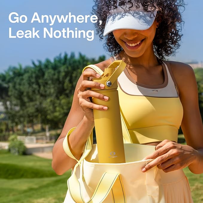 Insulated Water Bottle with Straw Stainless Steel Water Bottle, Leak-Proof, BPA-Free, Double Wall Vacuum Keeps Cold for 24 Hours for Sports, Travel, School (32 oz, Elfin Yellow)