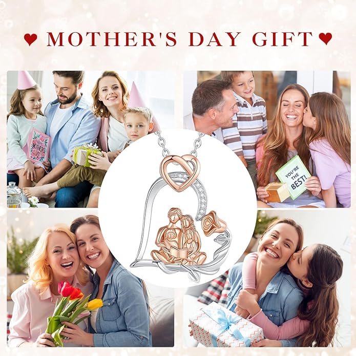EUDORA Sterling Silver Mother Daughter Necklace for Women, Mama Son Daughter Necklace Pendant for Mom and Daughter,Mom Jewelry from Daughter Mother's Day Gift for Mother Daughter Aunt Grandma