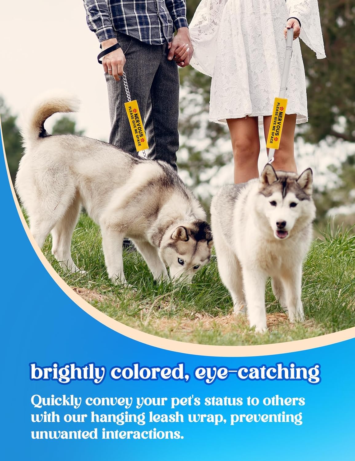 Nervous Please Give Me Space Leash Sleeve, Funny Yellow Dog Leash Wrap Alert Hanging ID Patch Tag, Do Not Pet Velcro Patch, Pet Birthday Gifts for Dog Lovers Owners