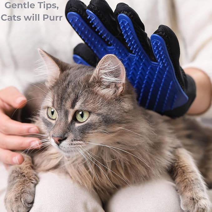 Pet Grooming Glove for Dogs, Cats & Horses – 2-in-1 Deshedding & Massage Mitt – Soft Silicone Tips – Left & Right Hand Set + Bonus Detail Tool