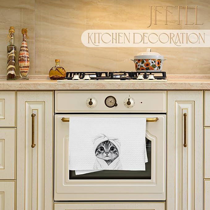 Funny Bathrobe Cat Bathroom Hand Towels, Cat Mom Lady Lovers Gifts for Women, Cute Kitty Kitten Hand Towels for for Bathroom Washroom Restroom Decor, 16x24 Inch