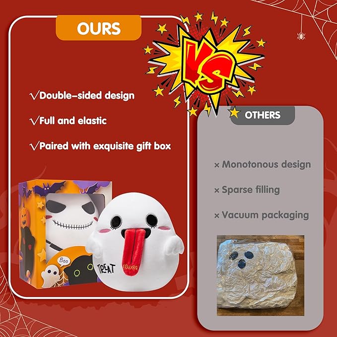 Ghost Plush Birthday Gifts for Boys Girls, Boxed Ghost Stuffed Animal Toy - 9.4" Double-Sided Spooky Gift Stuffed Ghost with Trick or Treat - Perfect for Haunted Party Decor & Gifts