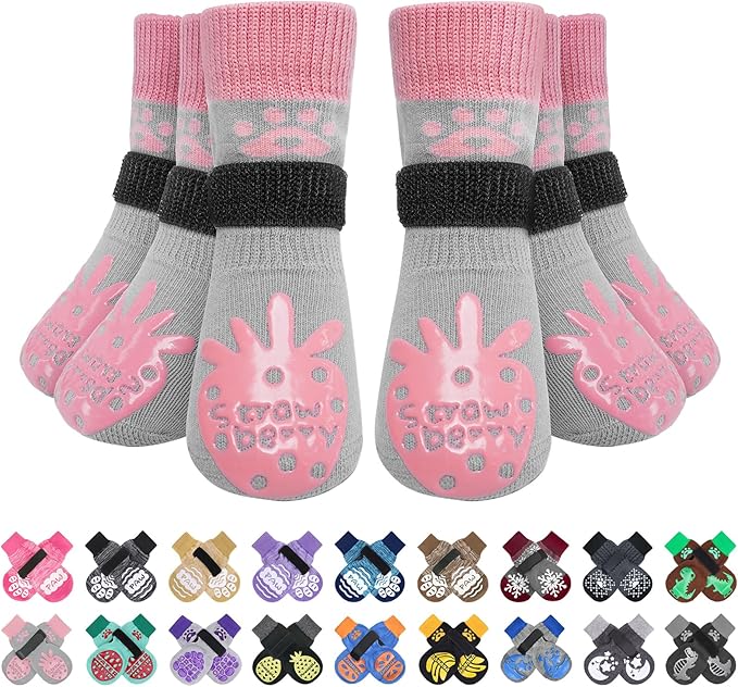 BEAUTYZOO Anti-Slip Dog Socks,Dog Shoes for Hot/Cold Pavement,Paw Protectors with Grips 3 Pairs for Puppy Small Medium Large Senior Old Dogs,Dog Socks to Prevent Licking and Hardwood Floor Protection