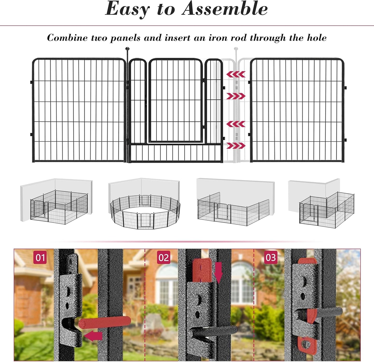 Dog Playpen 32 inch 12 Panels Indoor Dog Pen for Medium/Small Dogs Heavy Duty Metal Dog Fence Outdoor for Yard, Puppy Playpen with Door Portable Pet Fence for RV Camping Yard