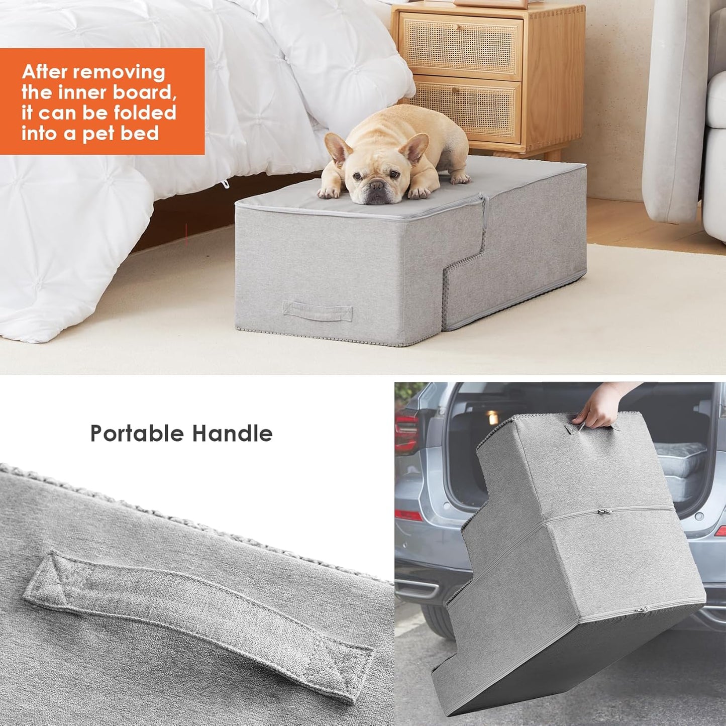 EHEYCIGA Dog Stairs for Bed 20" H, 4-Step Extra Wide Dog Steps for High Bed, Pet Steps for Small Dogs and Cats, Non-Slip Balanced Pet Ramp Indoor, Light Grey
