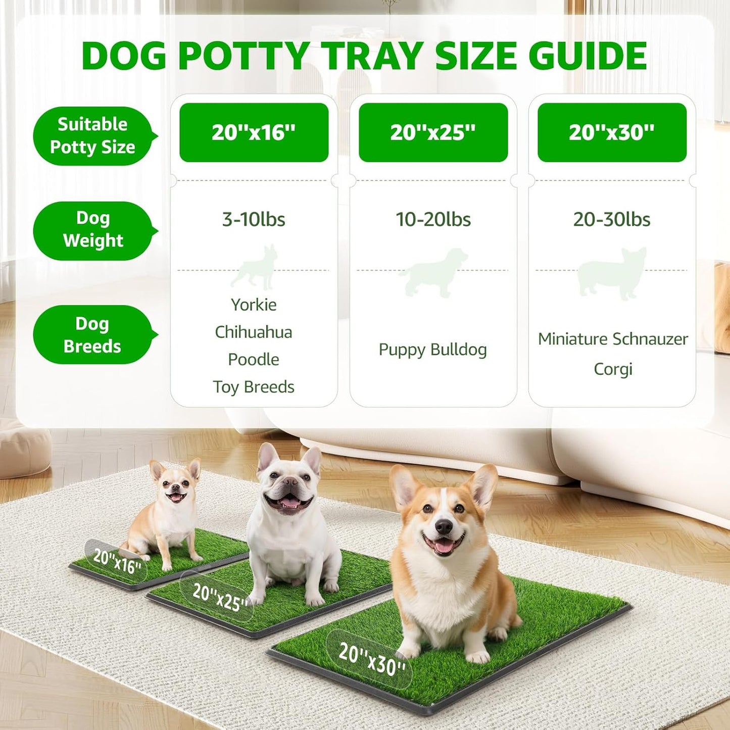 Dog Grass Pet Loo Indoor/Outdoor Portable Potty, Dog Litter Box, Artificial Grass Patch Bathroom Mat and Washable Pee Pad for Puppy Training, Full System with Trays (Pet Training Tray, 20"x25")