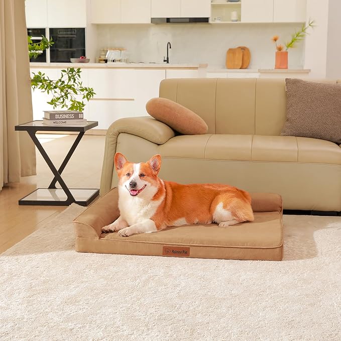 Orthopedic Dog Bed for Large Dogs, 36"x27"x6" Memory Foam Pet Bed with Washable Microsuede Cover, TPU Waterproof Liner & Nonskid Bottom, for Indoor, Outdoor, Crate ＆ Car Use, Khaki