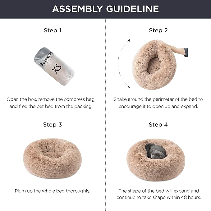 Bedsure Calming Dog Bed for Small Dogs - Donut Washable Small Pet Bed, Round Anti-Slip Fluffy Plush Faux Fur Large Cat Bed, Fits up to 25 lbs Pets, Ivory Beige, 23 inches