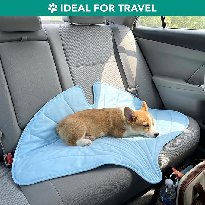 PetAmi Dog Cooling Mat, Ginkgo Leaf Shape, Reversible Cooling Nylon Blanket Soft Fleece Pet Pad for Dogs Cats, Summer All Season Use Q-Max>0.3, Large 55x59 in, Light Blue