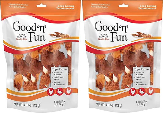 Good'N'Fun Triple Flavored Rawhide Kabobs for Dogs, 4-Ounce (Pack of 2)