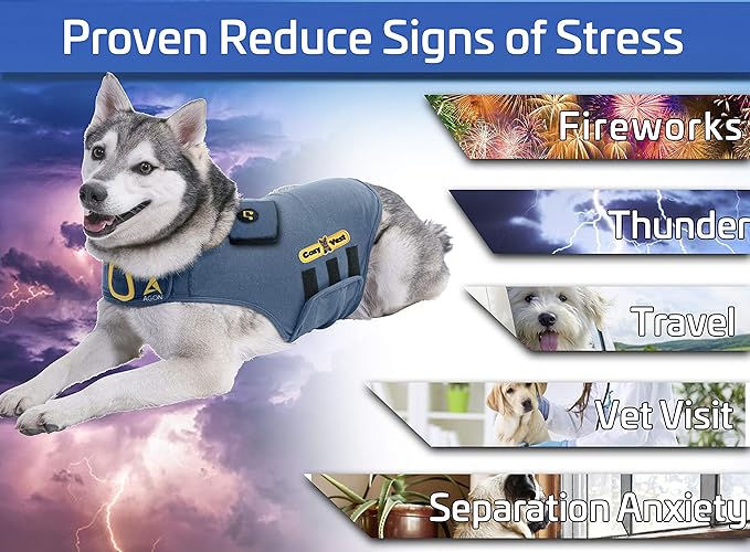 CozyVest® Dog Anxiety Vest 3-in-1 Music & Aromatherapy Shirt, Relaxing Sound & Essential Oil Scent Jacket, Fireworks Thunder Separation & Thunderstorm Canine Stress Relief Coat (Gray, XS [8-14 Lbs])