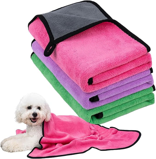 MICOOYO Dog Towels for Drying Dogs 3 Pack, Ultra Absorbent Microfiber Pet Bath Blanket | Quick Dry Towel for Dogs and Cats, 11.8"x11.8", XS
