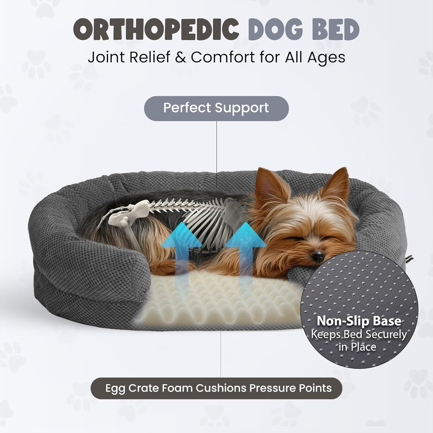 Donut Dog Bed for Small Dogs, 28" Orthopedic Pet Sofa with Egg Crate Foam, Washable Cover & Non-Slip Bottom, Cozy Cat Couch with Bolstered Sides, Grey (28")