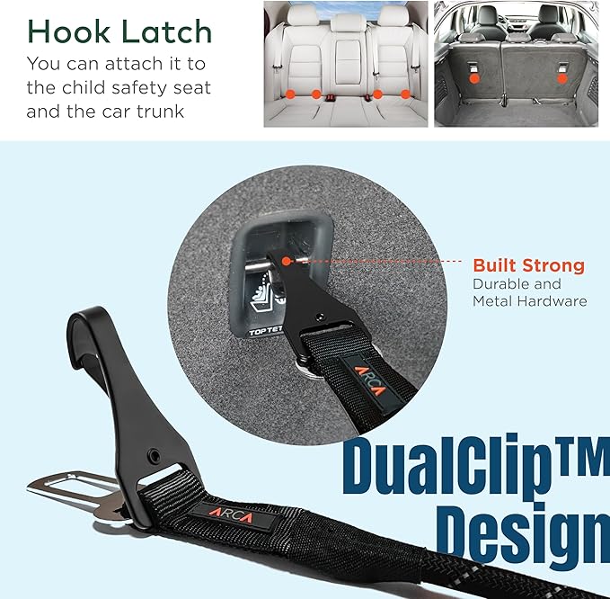 Dog Seat Belt for Car | Universal Dog Car Seatbelt | Durable Reflective Rope with Clip Hook Latch, Buckle and Carabiner- Safe and Secure Pet Safety Restraint (Pink)