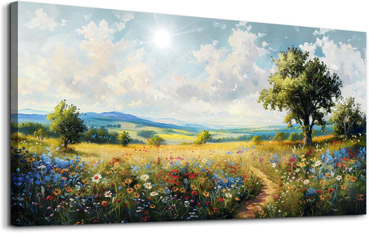hyidecorart Nature Field Scenery Abstract Painting Framed Wall Art For Living Room Bedroom Wall Decor Pictures Artworks Modern Wall Decorations For Office Canvas Prints Home Art Decor Ready To Hang