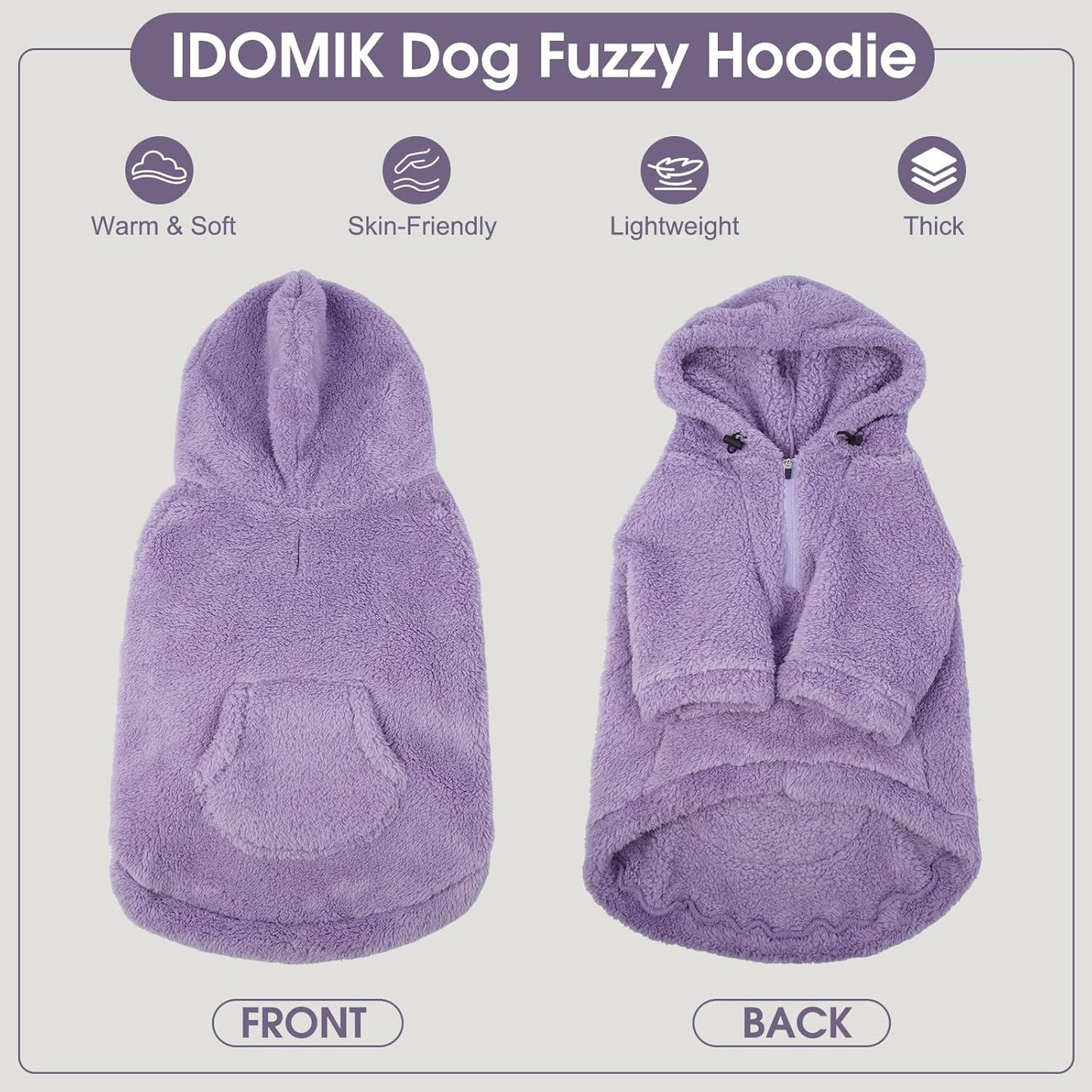 IDOMIK Fuzzy Dog Sweater with Adjustable Hood, Warm Fleece Dog Sweater Hoodie with Harness Hole & Pocket, Pullover Sweaters for Large Dogs, Fuzzy Hooded Sweatshirt for Fall Winter Christmas,Purple,XL
