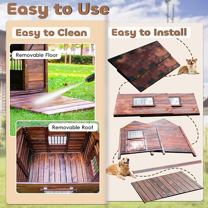 Dog House Outdoor for Large Breed Dogs with Removable Floor&Roof,Warm Big Dog Houses for Medium Dogs,Heavy Duty Indoor Pet House,5XL-68.11"(D) X 54.33"(W) X 58.27 "(H)