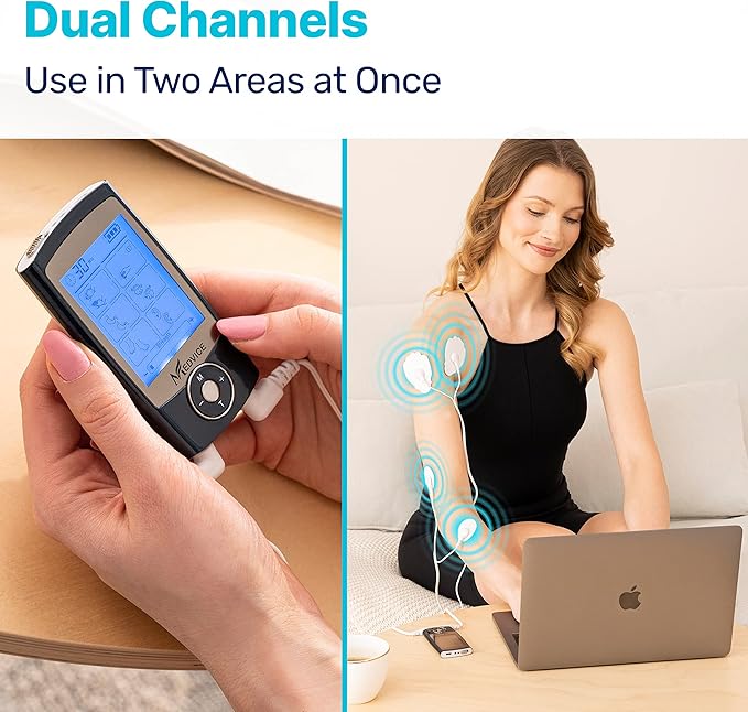 MEDVICE Dual Channel Rechargeable Tens Unit Muscle Stimulator - 2nd Gen 16 Modes & 8 Upgraded Pads for Natural Pain Relief & Management - FDA Cleared Electric Pulse Impulse Mini Massager Machine