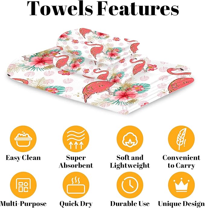 Gaming 3 Piece Towel Bathroom Sets, 1 Bath Towel, 1 Washcloth, 1 Hand Towel, Cotton Fast Dry Soft Absorbent Towel Set for Home Kitchen Family (Flamingo)