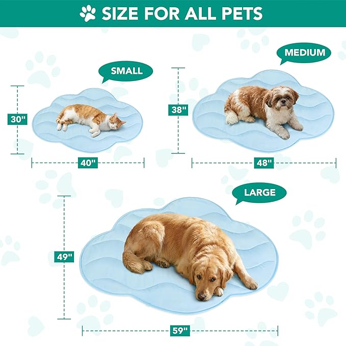 PetAmi Dog Cooling Mat, Cloud Shape, Reversible Cooling Nylon Blanket Soft Fleece Pet Pad for Dogs Cats, Summer All Season Use Q-Max>0.3, Large 49x59 in, Light Blue