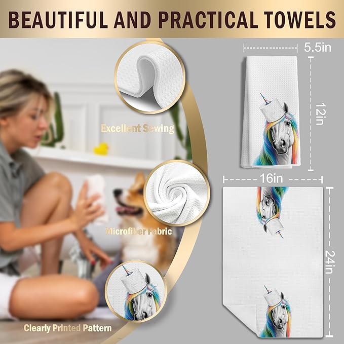Funny Colorful Enchanted Horse Hand Towels for Bathroom, Kids Bathroom Hand Towels, Animal Lover Gifts for Women Girls, 16x24 Inches