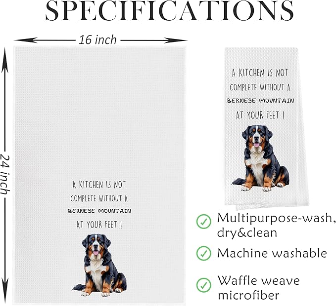 Gqtt Bernese Mountain Dog Dish Towels Set - Funny Dog Gifts, Decorative Waffle Kitchen Towels, Hand Tea Towels (1624 Inches, Set of 2)