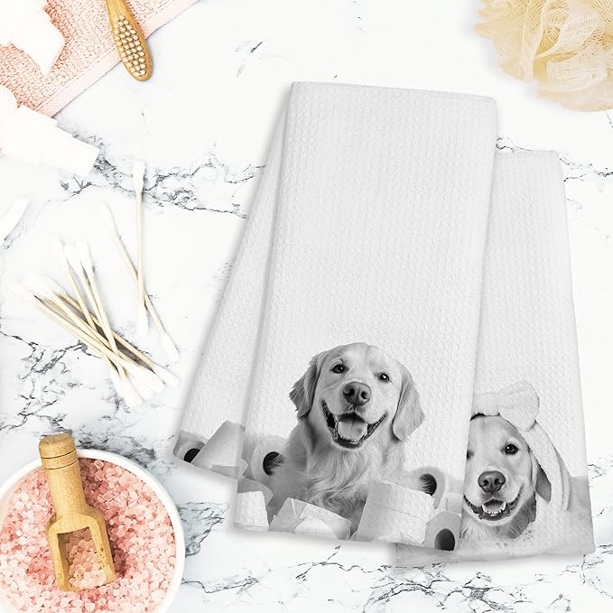 Funny Golden Retriever Decor Bathroom Hand Towels, Gifts for Golden Retriever Lovers, Cute Dog Hand Towels for Kids Bathroom Washroom Restroom, 16x24 Inch Set of 2