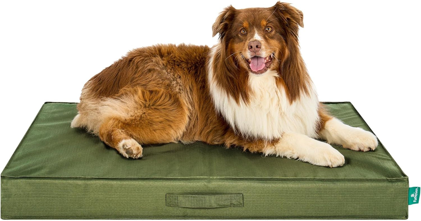 FurHaven Cooling Dog Bed – XL Foam Mattress for Joint Pain Relief, Waterproof Liner, Removable Washable Cover, Durable for Outdoor Use, Deluxe Grid Indoor/Outdoor Bed – Green, Jumbo