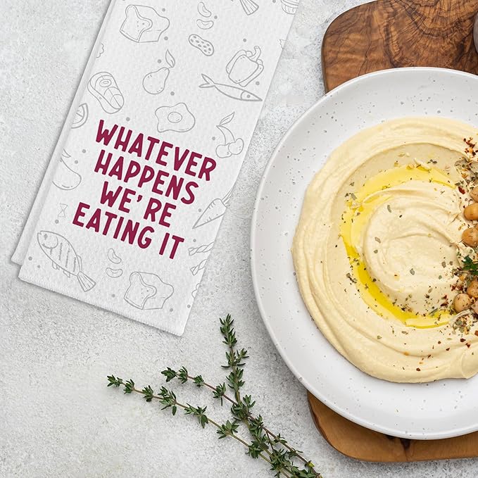 Funny Kitchen Towels for Men, Whatever Happens We're Eating It Dishcloths, BBQ Grilling Cooking Decorative Towels, Hilarious Gag Gifts for Chefs, Father’s Day Birthday Gifts for Husband Dad