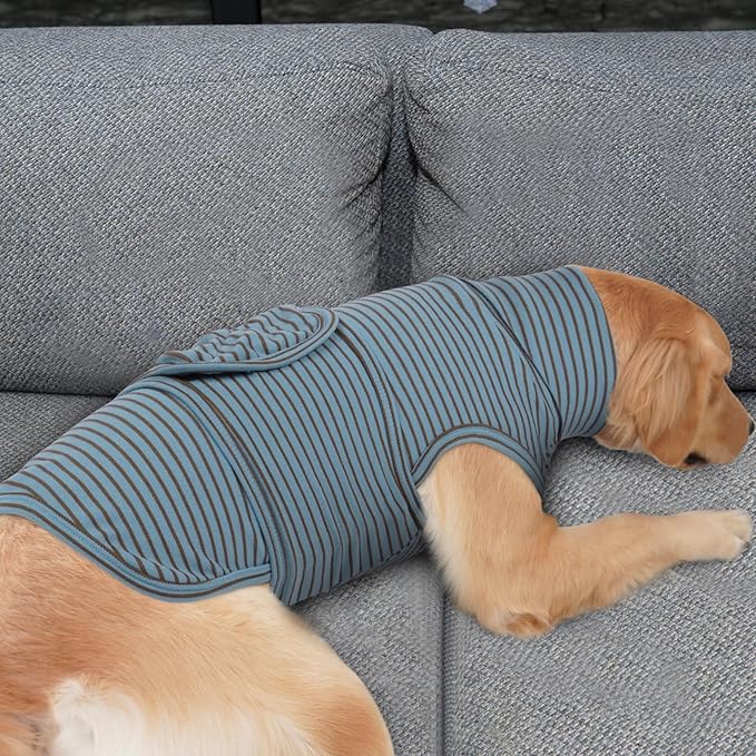 ROZKITCH Calming Coat for Dogs, Anxiety Vest with Hoodie Soft Ears Cover, Pet Calm Sweater Shirts for Fireworks Travel Vet Visit Separation Holiday BlueStripe XL