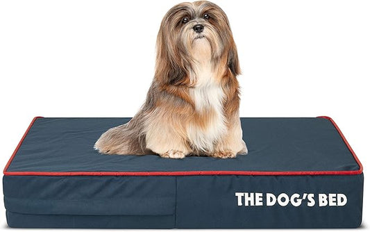 The Dog’s Bed Orthopedic Memory Foam Dog Bed Mattress, Oford Fabric, Blue with Red Trim, Small, 4-Inch