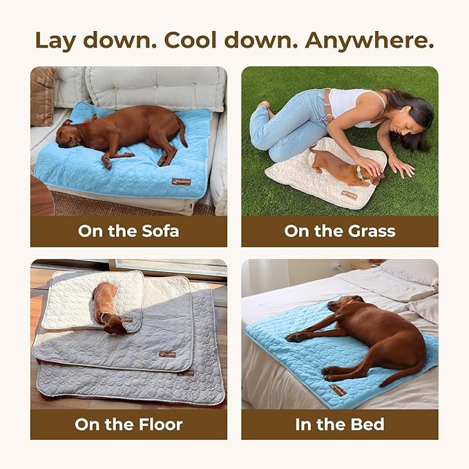 Pelsbarn Dog Cooling Mat- Ice Silk Summer Comfort, Self Cooling, Non-Slip Dog Pad, Durable & Washable, Mat for Extra Large Dogs 33"" x 45"", Support Shelter Dogs with Every Purchase (Beige)