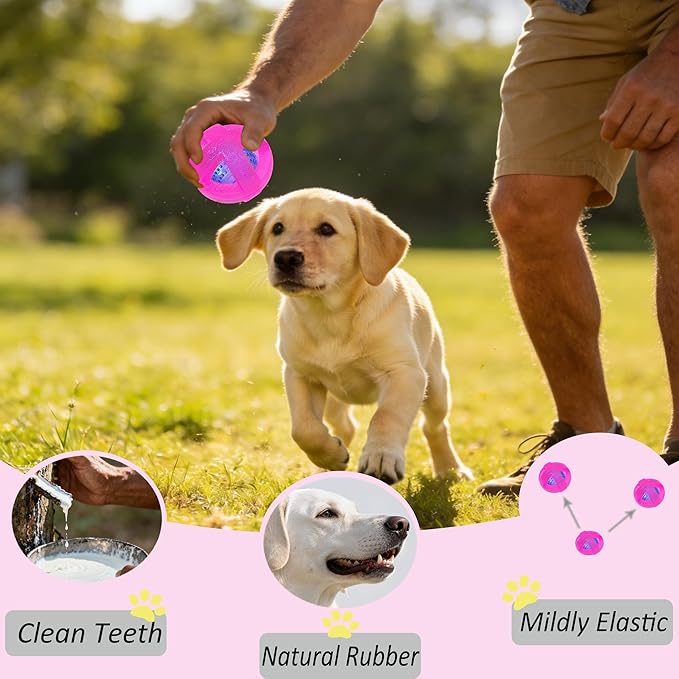 Dog Ball Toy for Chewing and Treat Dispensing - Rubber Chew Balls, Interactive Dog Puzzle Ball Toys for Fun & Chew Time, Treat Dispensing Toys for Small Medium Breed, 3.5 Inch (Pink)