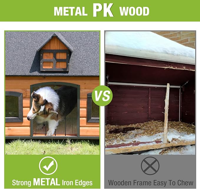 GUTINNEEN Dog House Outdoor with Strong Metal Frame Dog Kennel for Small Medium Large Dogs Puppy Cage for Winter Weatherproof
