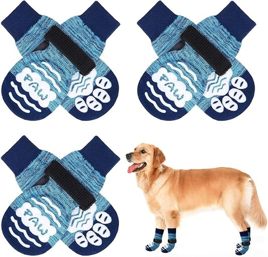 BEAUTYZOO Anti Slip Dog Socks for Small Medium Large Dogs with Grips Straps on Hardwood Floor Protection Wear, Traction Control 3 Pairs Double Side Paw Protector to Prevent Licking for Girl or Boy