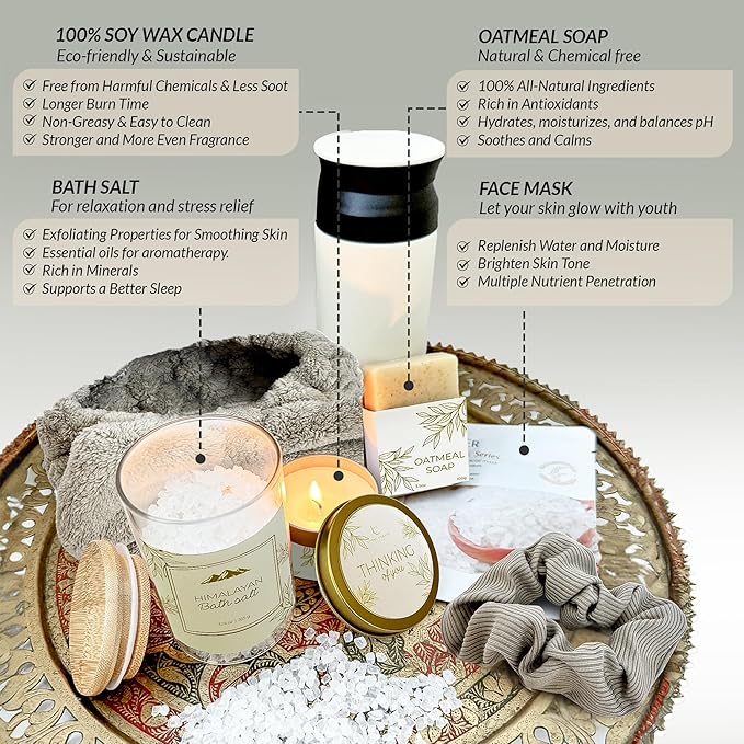 Valentine’s Day Gifts for Her – 11-Piece Women’s Self Care Spa Gift Basket with Blanket, Bath Salts & Oatmeal Soap, Romantic Get Well & Inspirational Gift for Girlfriend, Wife, Mom