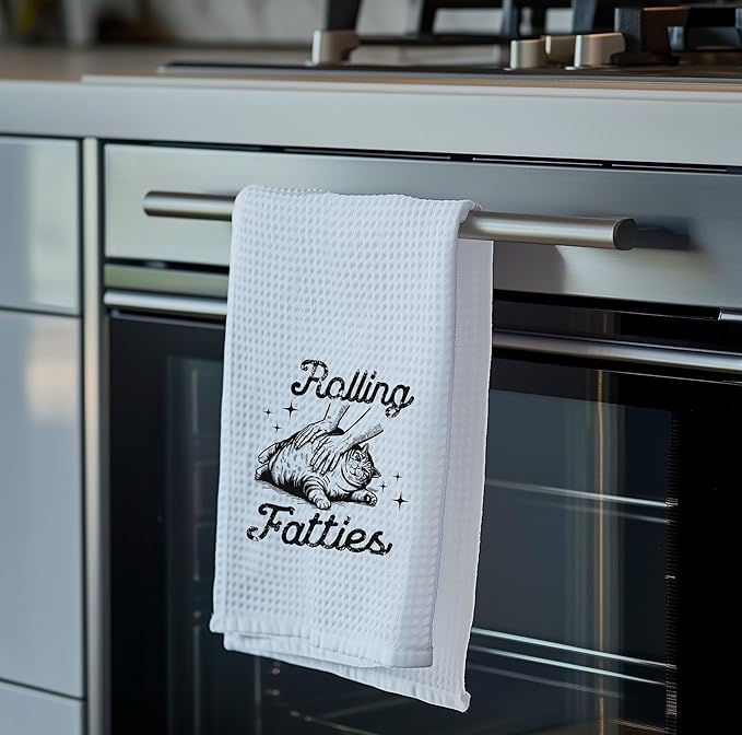 Funny Retro Cat Kitchen Towels, Cat Lover Mom Lady Gifts for Women Dish Tea Towels for Kitchen Decor, Rolling Fatties Kitten Decorative Hand Towels for Bathroom, 16x24 Inch