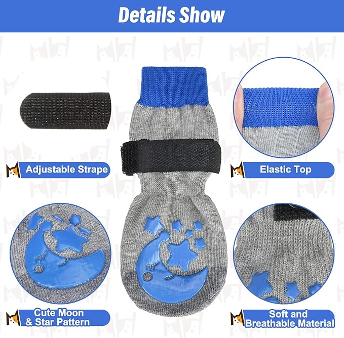 BEAUTYZOO Anti-Slip Dog Socks,Dog Shoes for Hot/Cold Pavement,Paw Protectors with Grips 3 Pairs for Puppy Small Medium Large Senior Old Dogs,Dog Socks to Prevent Licking and Hardwood Floor Protection