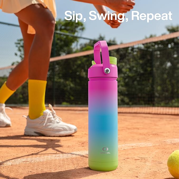 Insulated Water Bottle with Straw Stainless Steel Water Bottle, Leak-Proof, BPA-Free, Double Wall Vacuum Keeps Cold for 24 Hours for Sports, Travel, School (26 oz, Lime Sorbet)