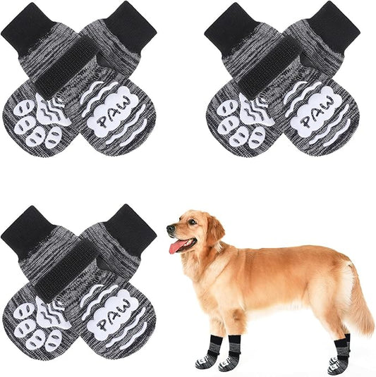 BEAUTYZOO Anti Slip Dog Socks for Small Medium Large Dogs with Grips Straps on Hardwood Floor Protection Wear, Traction Control 3 Pairs Double Side Paw Protector to Prevent Licking for Girl or Boy