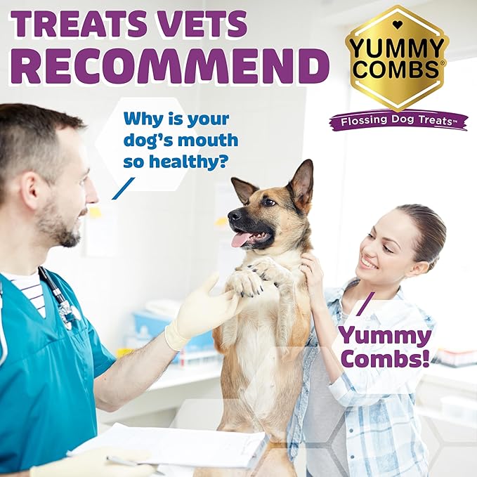 Yummy Combs Dog Dental Treats – Fish & Egg Protein – Vet VOHC Approved, Removes Tartar – A Daily Teeth Cleaning Treat for Medium Dogs (30 Count) (Pack of 2)