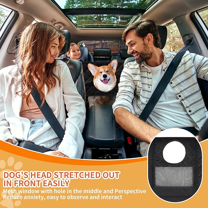 Dog Car Seat Cover - 100% Waterproof, Durable 600D 6-Layer Scratchproof Nonslip Pet Seat Cover with Mesh Window for Car, Truck & SUV (60"x64") - Hi, Black