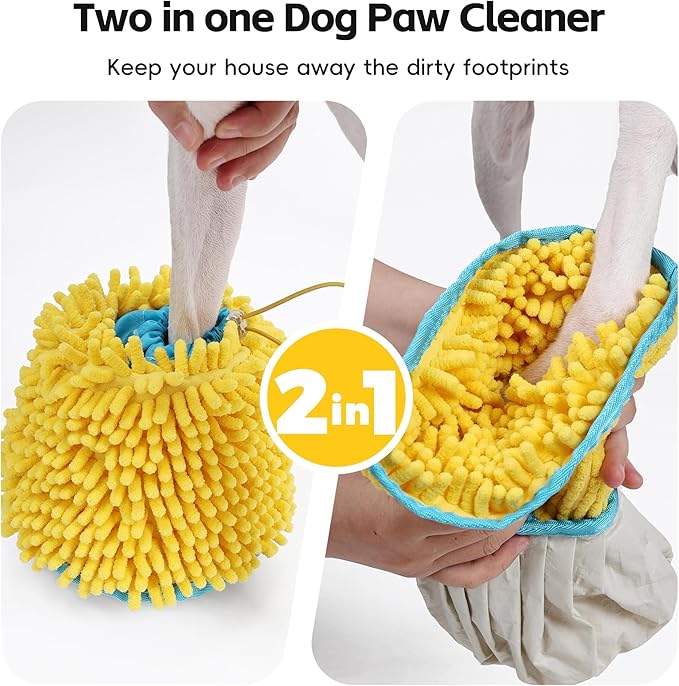 Dog Paw Cleaning Cup Portable Dog Paw Washer with Towel, Leak-Proof Pet Foot Cleaning Bag, 2 In 1 Dog Foot Cleaner with Super Absorbent Cloth, Foldable & Washable, Travel Paw Washer for Dogs & Cats, L
