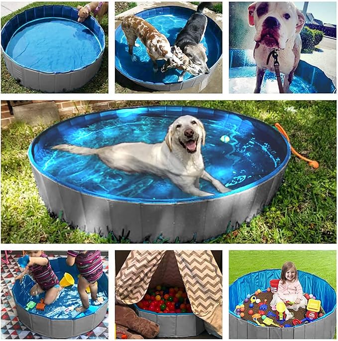 Jasonwell Foldable Dog Pet Bath Pool Collapsible Dog Pet Pool Bathing Tub Kiddie Pool Doggie Wading Pool for Puppy Small Medium Large Dogs Cats and Kids 48" Grey