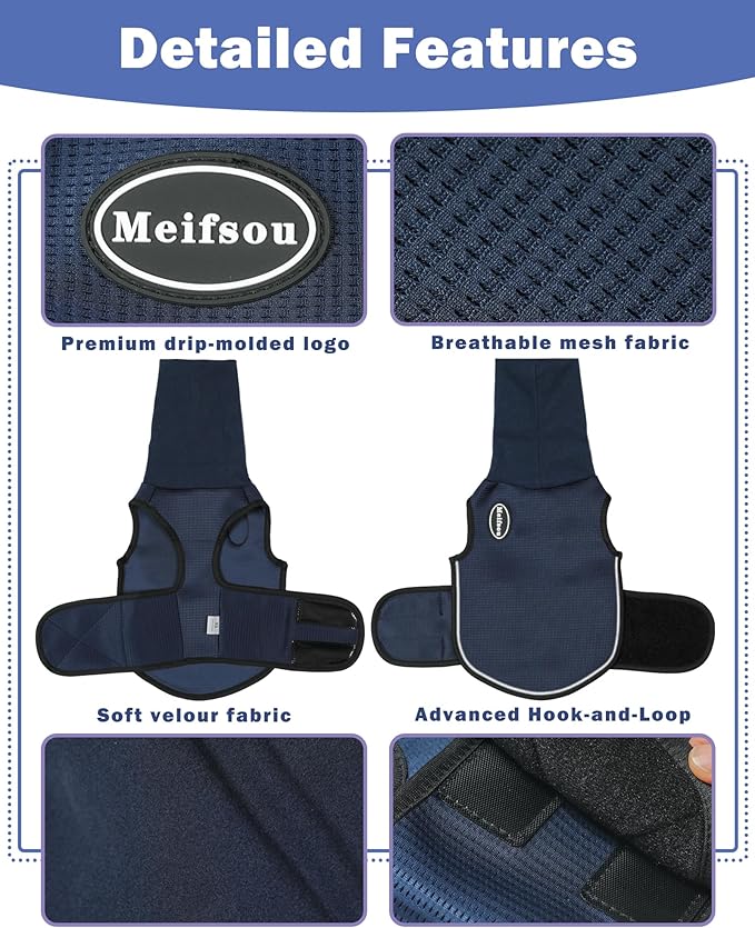 Dog Anxiety Vest with Hood, Skin-Friendly Thunder Jacket for Dogs, All-in-One Dog Calming Shirt with Hood for Thunder, Fireworks, Separation - Keep Pet Calm Without Medicine, Dark Blue, M
