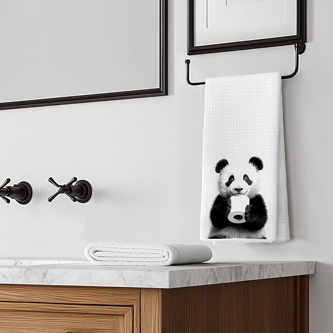 Funny Panda Hand Towels for Bathroom Decor, Kids Hand Towels, Kids Bathroom Decor, Gifts for Panda Lovers Women Girls, Funny Kitchen Towels, 16x24 Inches