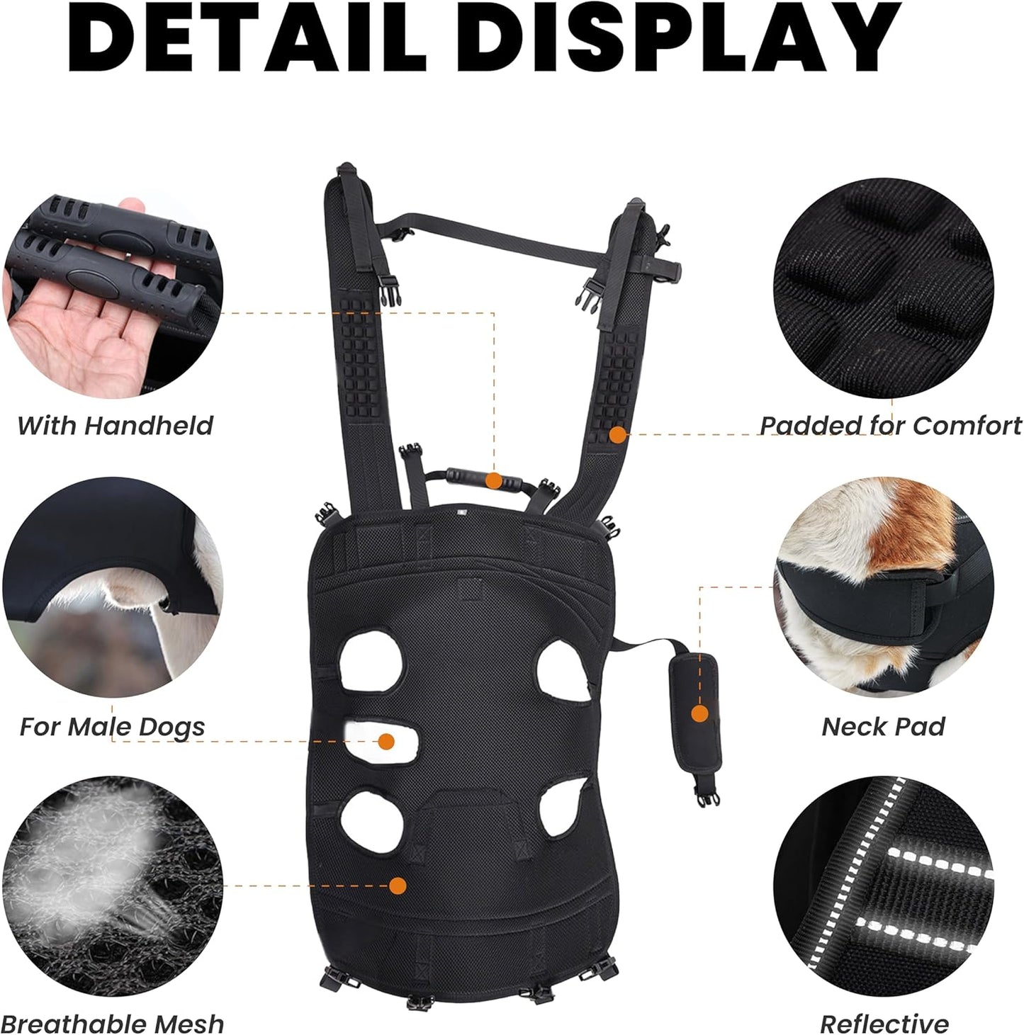 Dog Lift Harness Backpack Carrier for Large Dogs, Full Body Sling with Handle, Dog Harness for Joint Injuries, Arthritis, Ideal for Stairs, Elderly Dogs (Black Large 20-29 LBS)